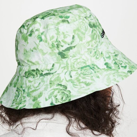 GANNI Leopard Animal Print / Green Floral Reversible Bucket Hat - Picture 2 of 3